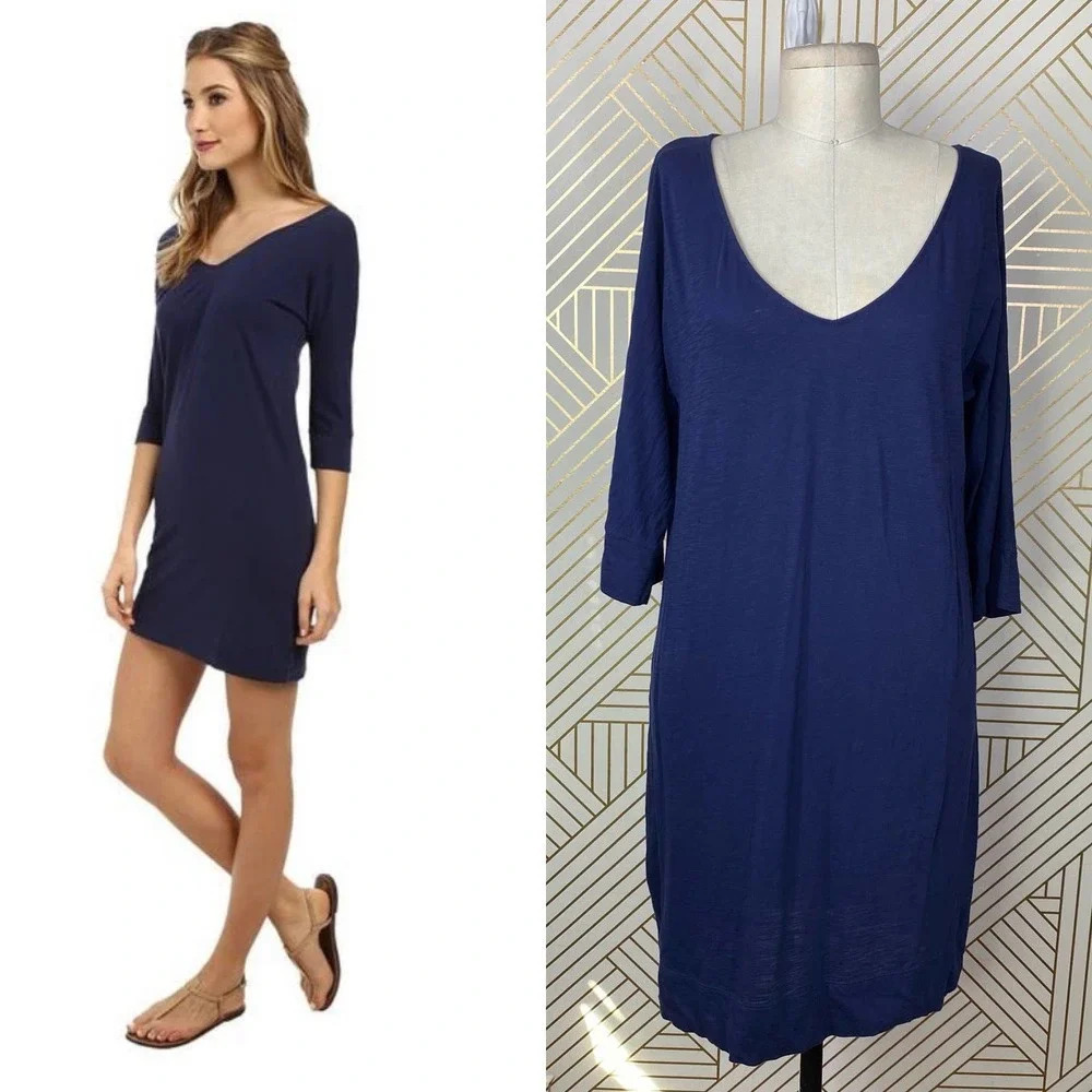 LILLY PULITZER Eliza 3/4‎ Sleeve T-Shirt Dress in Navy Blue Size US Small